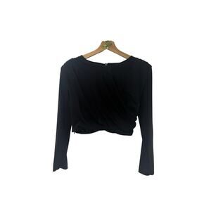 DO + BE Black Cropped Long Sleeve Top with Ruched Detail Minimalist Modern Crop